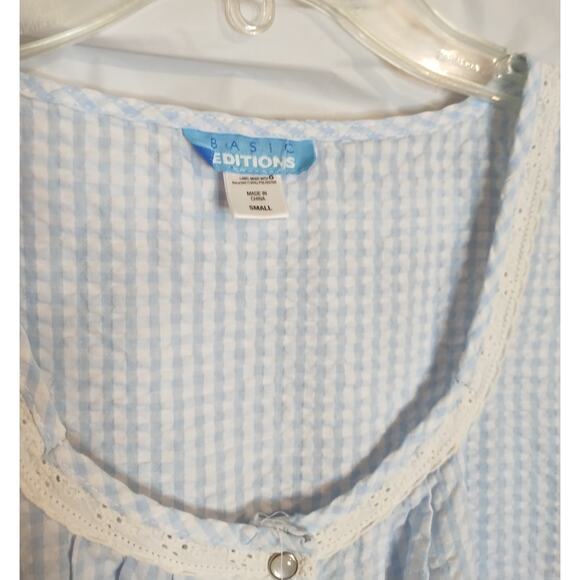 Basic Editions Housecoat/Duster Women's Size S Blue/White Seersucker - Picture 3 of 7